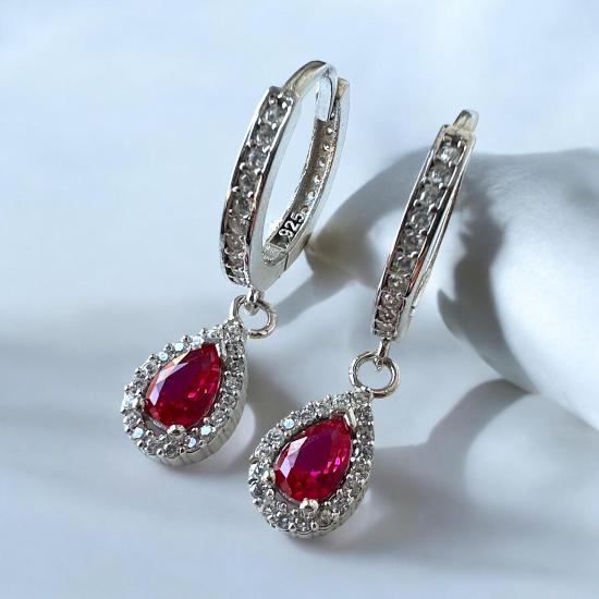 925 Ayar Pembe Zirkon Taşlı Damla Gümüş Küpe 
