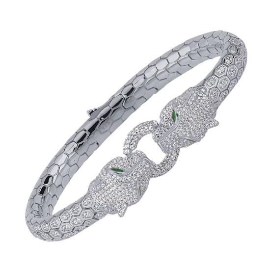 Unisex Silver Snake Tiger Head Silver Bracelet