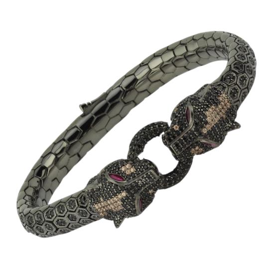 Snake Serisi Vip Unisex Gümüş Bileklik Miks Taşlı