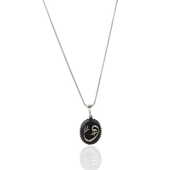 925 Ayar Vav Motifli Unisex Gümüş Kolye