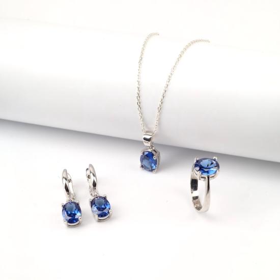 925 Ayar Gümüş Oval Lacivert Zirkon Taşlı Set