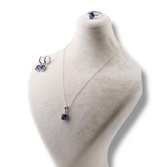 925 Ayar Gümüş Oval Lacivert Zirkon Taşlı Set