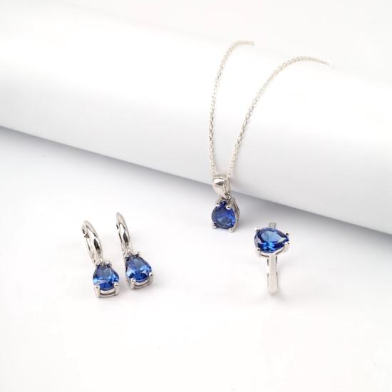 925 Ayar Gümüş Damla Lacivert Zirkon Taşlı Set