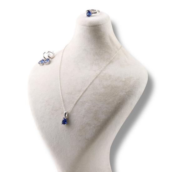 925 Ayar Gümüş Damla Lacivert Zirkon Taşlı Set