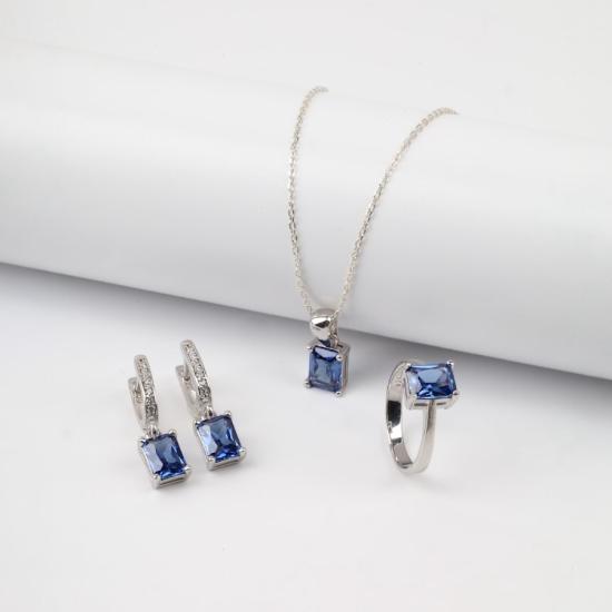 925 Ayar Gümüş Baget Lacivert Zirkon Taşlı Set