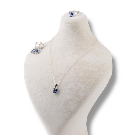 925 Ayar Gümüş Baget Lacivert Zirkon Taşlı Set