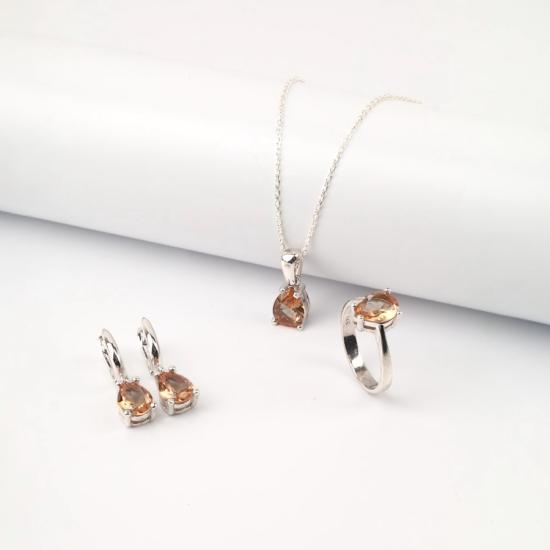 925 Ayar Gümüş Damla Yansımalı Zirkon Taşlı Set