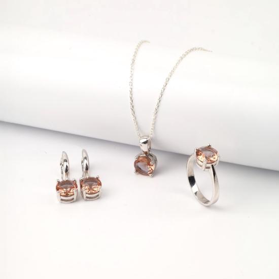 925 Ayar Gümüş Damla Yansımalı Zirkon Taşlı Set