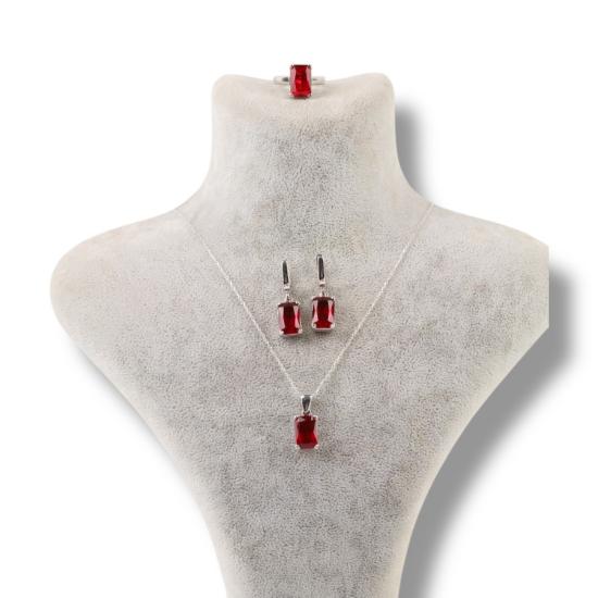925 Ayar Gümüş Baget Kırmızı Zirkon Taşlı Set