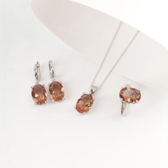 925 Ayar Gümüş Oval Yansımalı Zirkon Taşlı Set