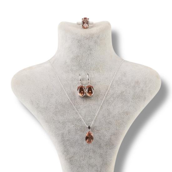 925 Ayar Gümüş Oval Yansımalı Zirkon Taşlı Set