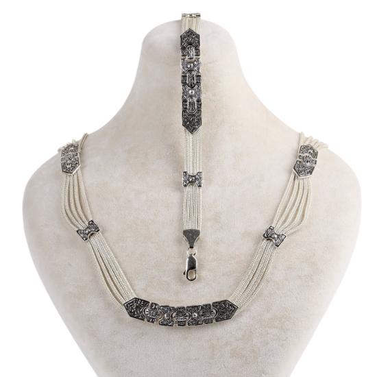 925 Ayar Kuş Motifli Mardin Hasırı Gümüş Set