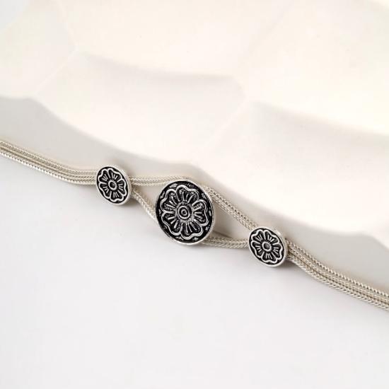 925 Sterling Flower Double Striped Straw Bracelet