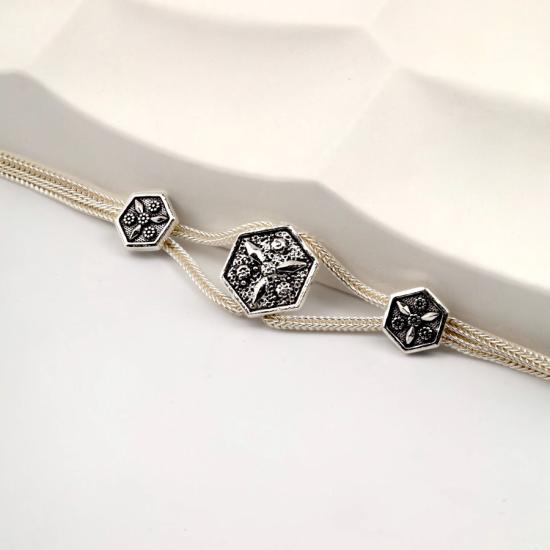 925 Sterling Flower Double Striped Straw Bracelet
