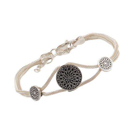 925 Sterling Flower Double Striped Straw Bracelet
