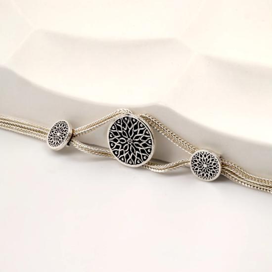 925 Sterling Flower Double Striped Straw Bracelet