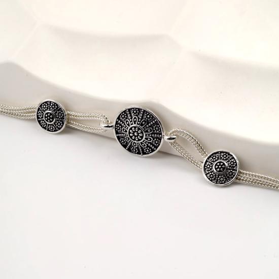 925 Sterling Flower Double Striped Straw Bracelet