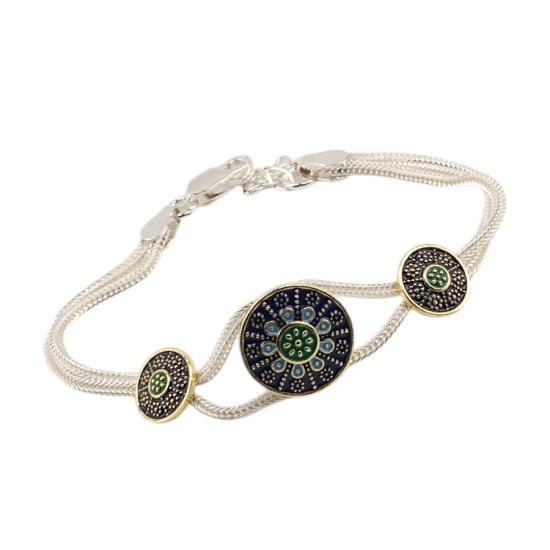 925 Sterling Flower Double Striped Straw Bracelet