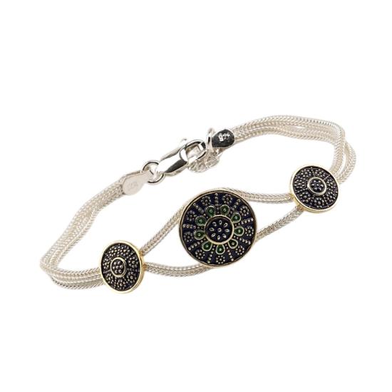 925 Sterling Flower Double Striped Straw Bracelet