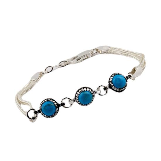 925 Sterling Silver Turquoise Stone Mesh Bracelet