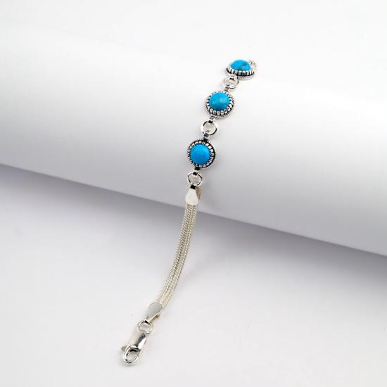 925 Sterling Silver Turquoise Stone Mesh Bracelet