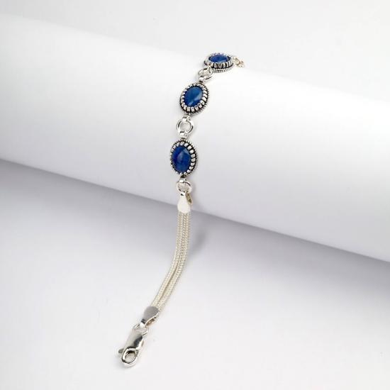 925 Sterling Silver Turquoise Stone Mesh Bracelet