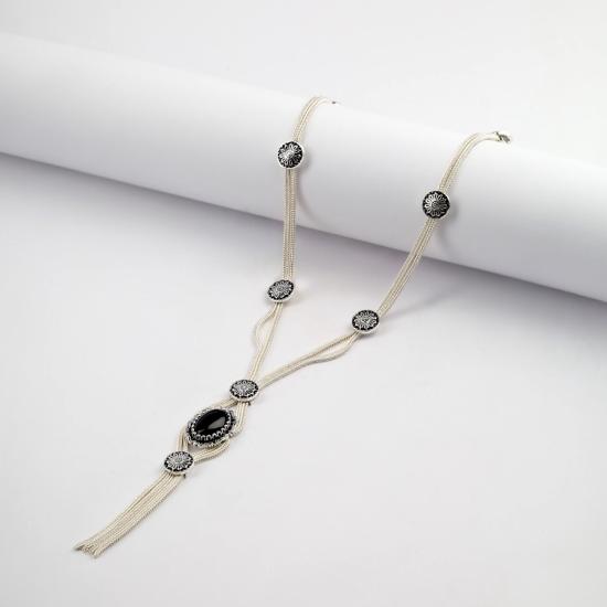 925 Sterling Silver Stone Mardin Straw Necklace