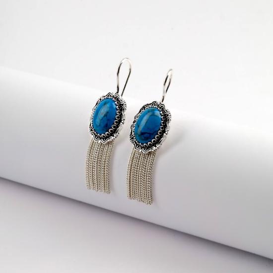 Round Filigree Silver Mardin Straw Womens Earrings