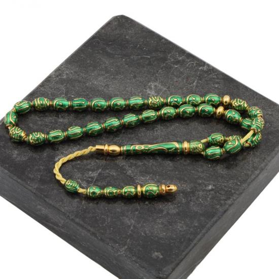 14k Green Enameled Gold Rosary