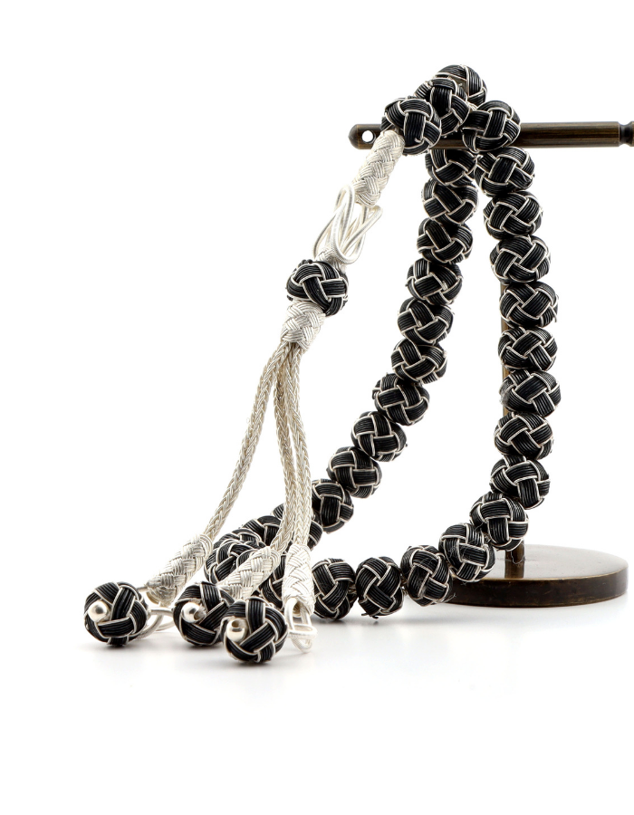 Black and White Men’s Silver Rosary