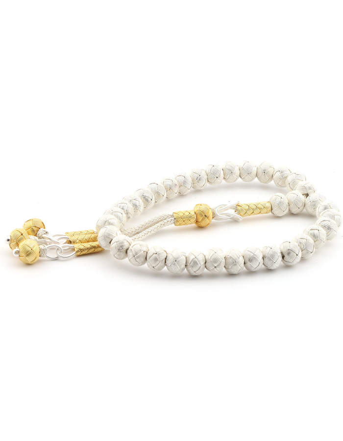 White Knitted Gold Plated Rosary