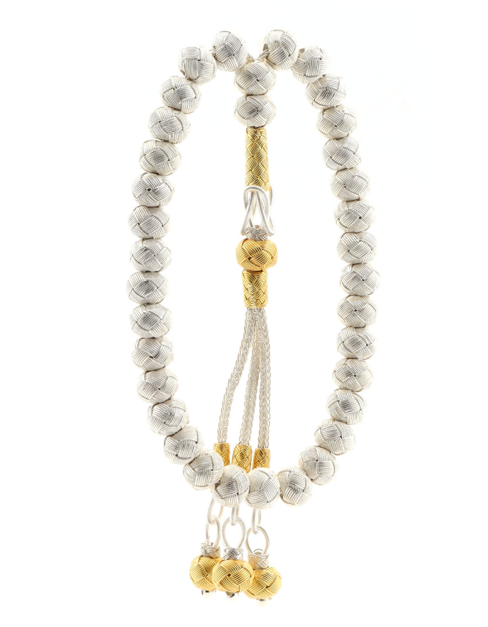 White Knitted Gold Plated Rosary