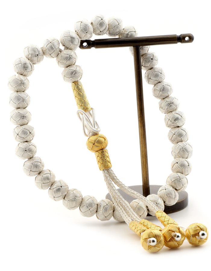 White Knitted Gold Plated Rosary