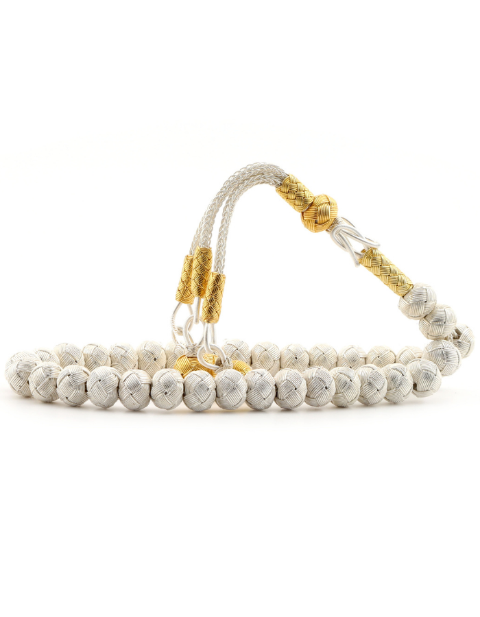 White Knitted Gold Plated Rosary