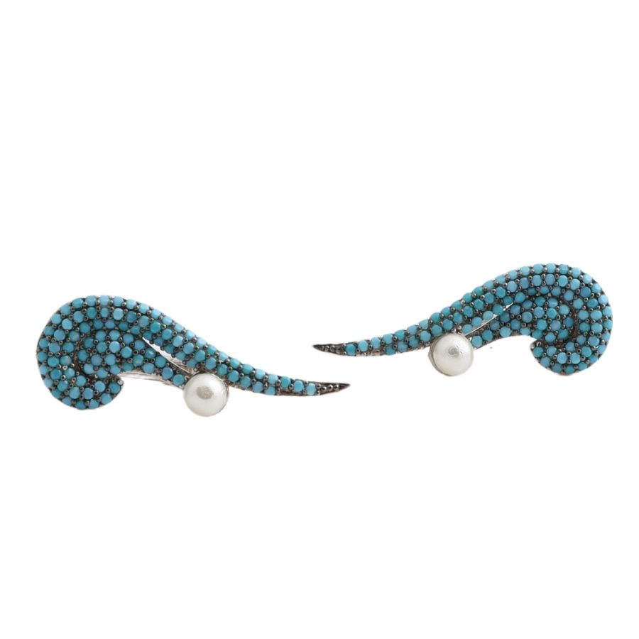 Turquoise Stone Womens Pearl Earrings