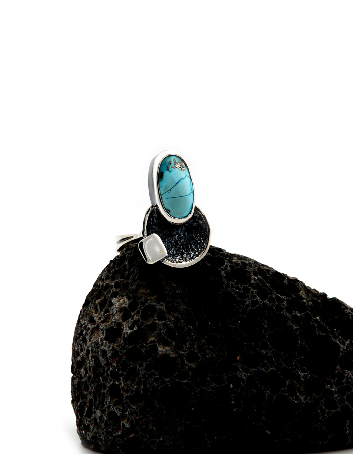 Crescent Turquoise Women’s Sterling Silver Ring