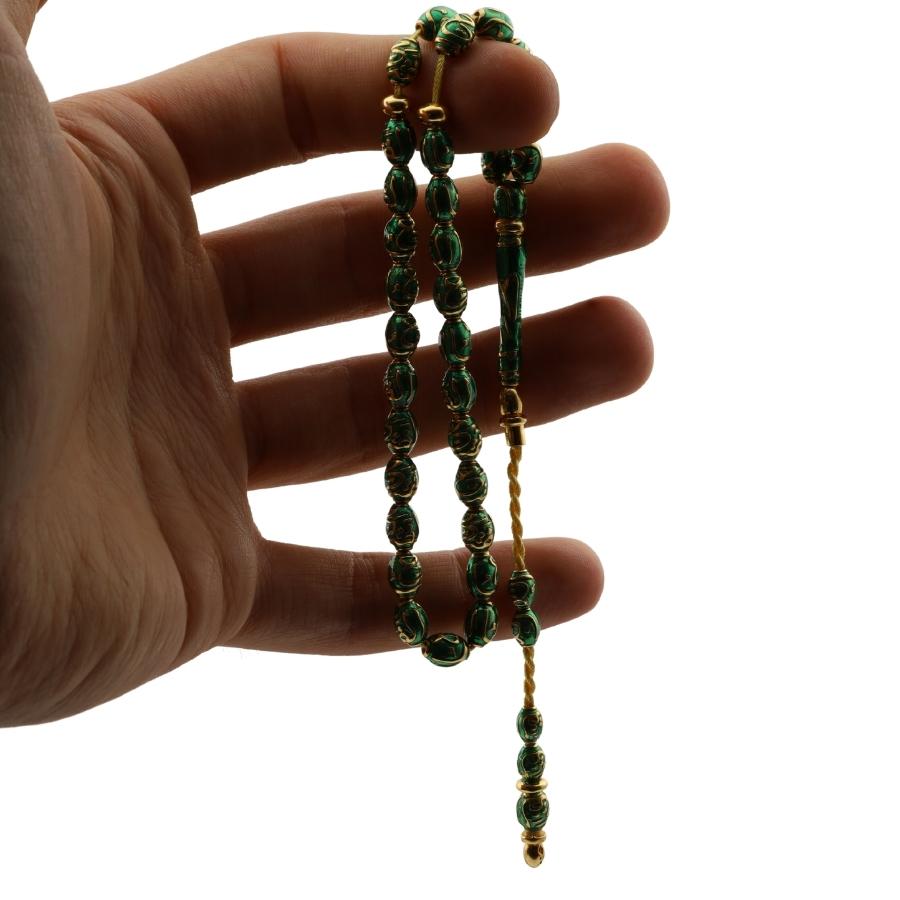 14k Green Enameled Gold Rosary