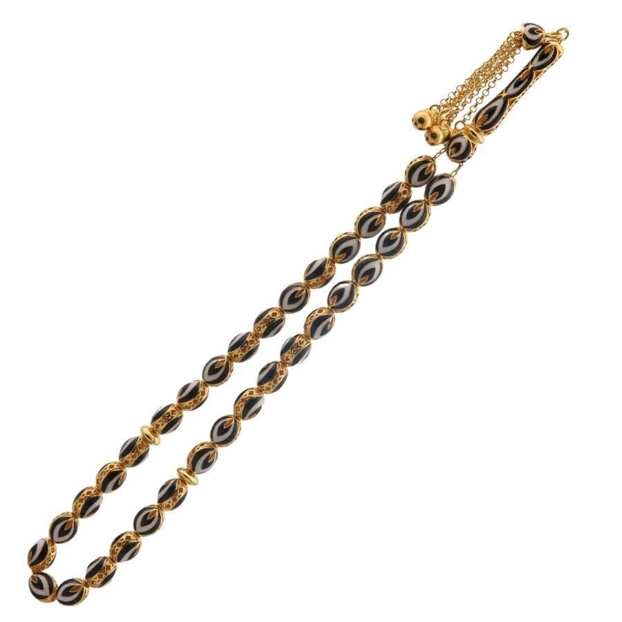 Black and White 14K Gold Mens Rosary