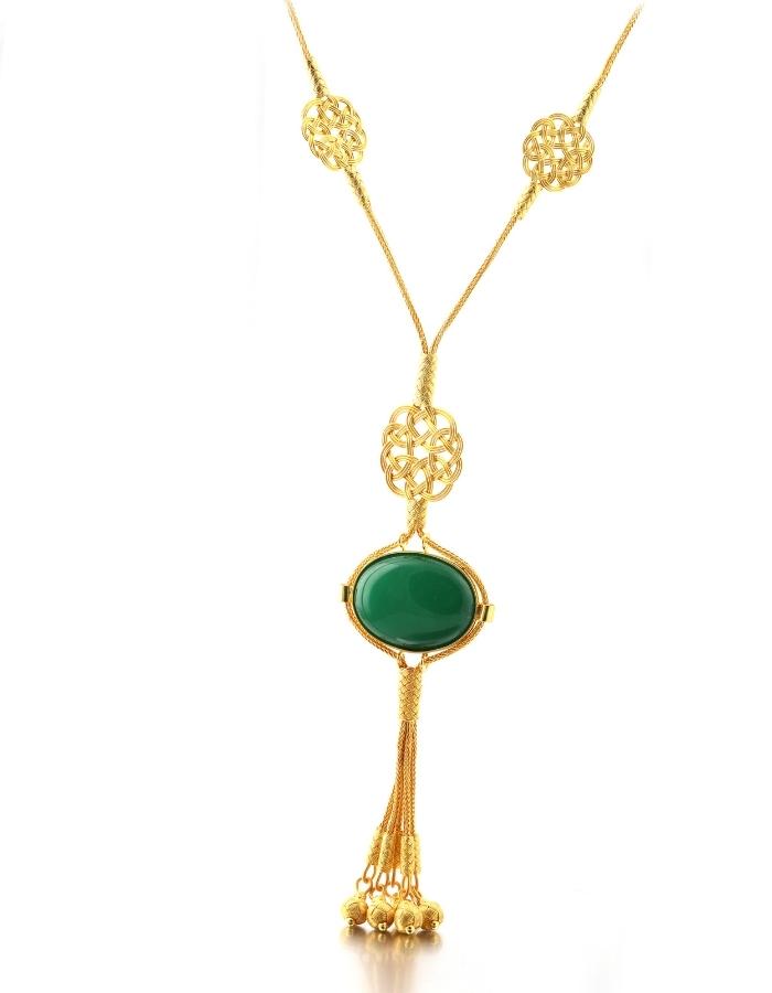 1000 K Green Stone-set Gold Plated Silver Necklace